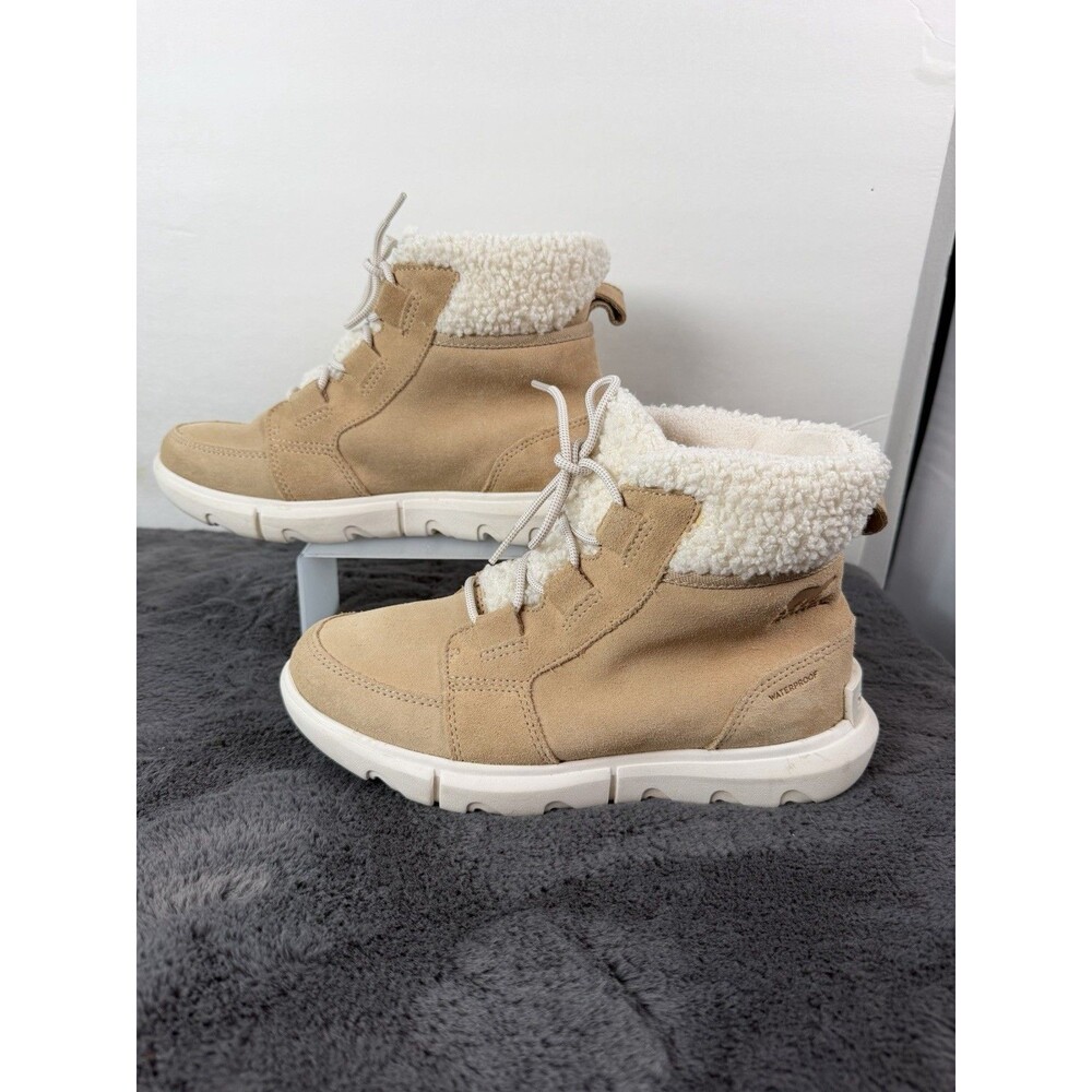 SOREL Explorer Women’s Size 7 Tan Suede Waterproof Faux Fur Lace Up Boots